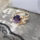 Vintage Amethyst Ring - Modernist 14k Yellow Gold Natural Purple 2.50 CT & Diamond - Circa 1970s Size 9 Nature Inspired Branch Fine Jewelry