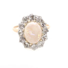 Opal & Diamond Halo Ring - Antique 14k Yellow Gold Platinum Cabochon Cut 1.27 CT Gem - Circa 1900s Size 7 1/2 Old European Cut Fine Jewelry
