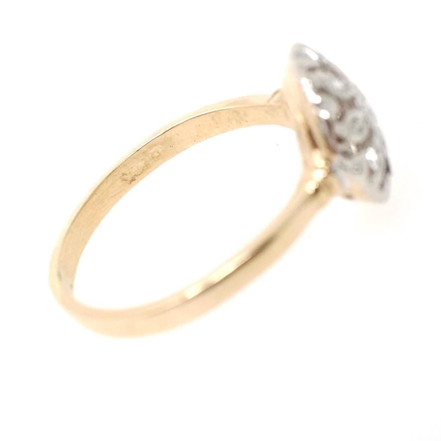 Flower Engagement Ring - Mid Century 14k Yellow White Gold .30 CTW Round Diamond Halo - Circa 1950s Era Size 8 Fine Nature Inspired Jewelry
