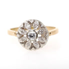 Flower Engagement Ring - Mid Century 14k Yellow White Gold .30 CTW Round Diamond Halo - Circa 1950s Era Size 8 Fine Nature Inspired Jewelry