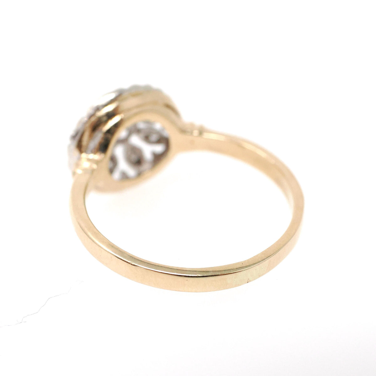 Flower Engagement Ring - Mid Century 14k Yellow White Gold .30 CTW Round Diamond Halo - Circa 1950s Era Size 8 Fine Nature Inspired Jewelry