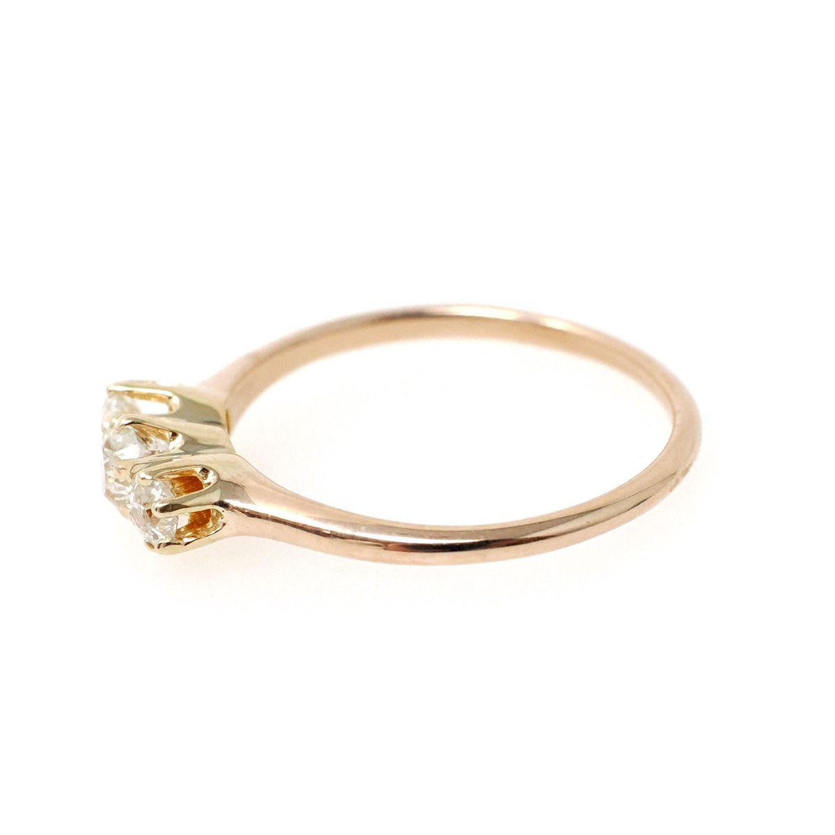 Edwardian Diamond Ring - Antique 10k Yellow Gold .51 CTW Old Mine Cut Three Stone Wedding Band - Circa 1910s Size 7 1/4 Fine Bridal Jewelry