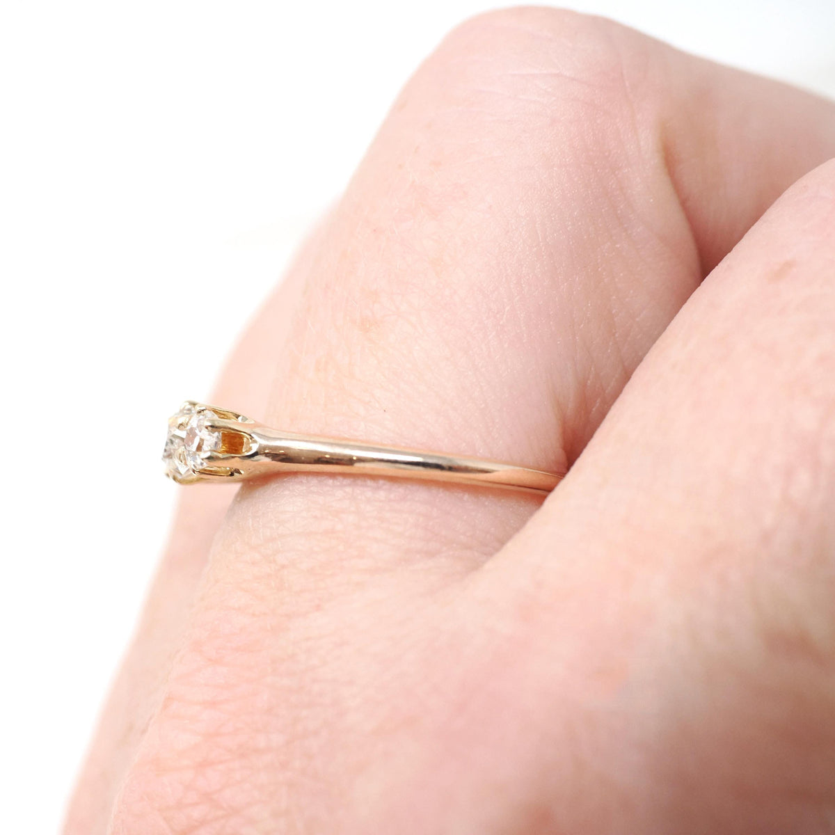 Edwardian Diamond Ring - Antique 10k Yellow Gold .51 CTW Old Mine Cut Three Stone Wedding Band - Circa 1910s Size 7 1/4 Fine Bridal Jewelry