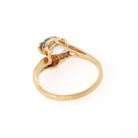 Created Spinel Ring - Modernist 10k Yellow Gold Light Blue Heart Stone - Vintage Circa 1970s Size 7 Asymmetrical Bypass Style Fine Jewelry