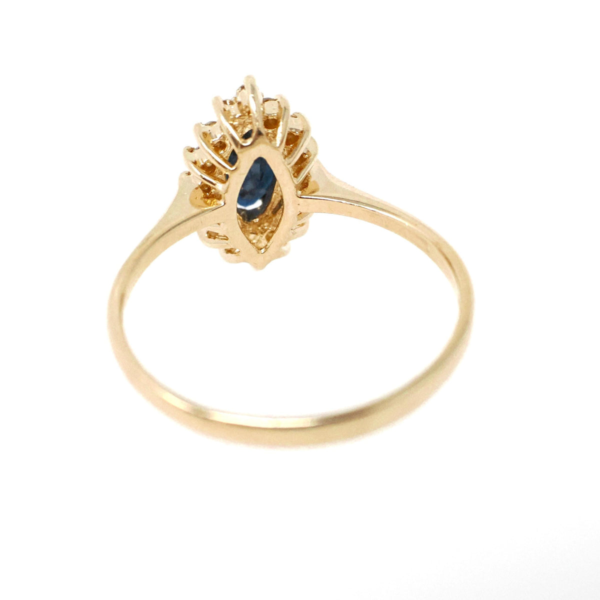 Marquise Halo Ring - Contemporary 14k Yellow Gold Natural Blue Sapphire & Diamond Gemstones - Circa 1990s Size 6 3/4 Engagement Fine Jewelry