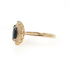 Marquise Halo Ring - Contemporary 14k Yellow Gold Natural Blue Sapphire & Diamond Gemstones - Circa 1990s Size 6 3/4 Engagement Fine Jewelry