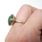 Vintage Jadeite Ring - Modernist 14k Yellow Gold Cabochon Natural Jade Solitaire - Circa 1970s Size 6 Fine Good Luck Nature Inspired Jewelry