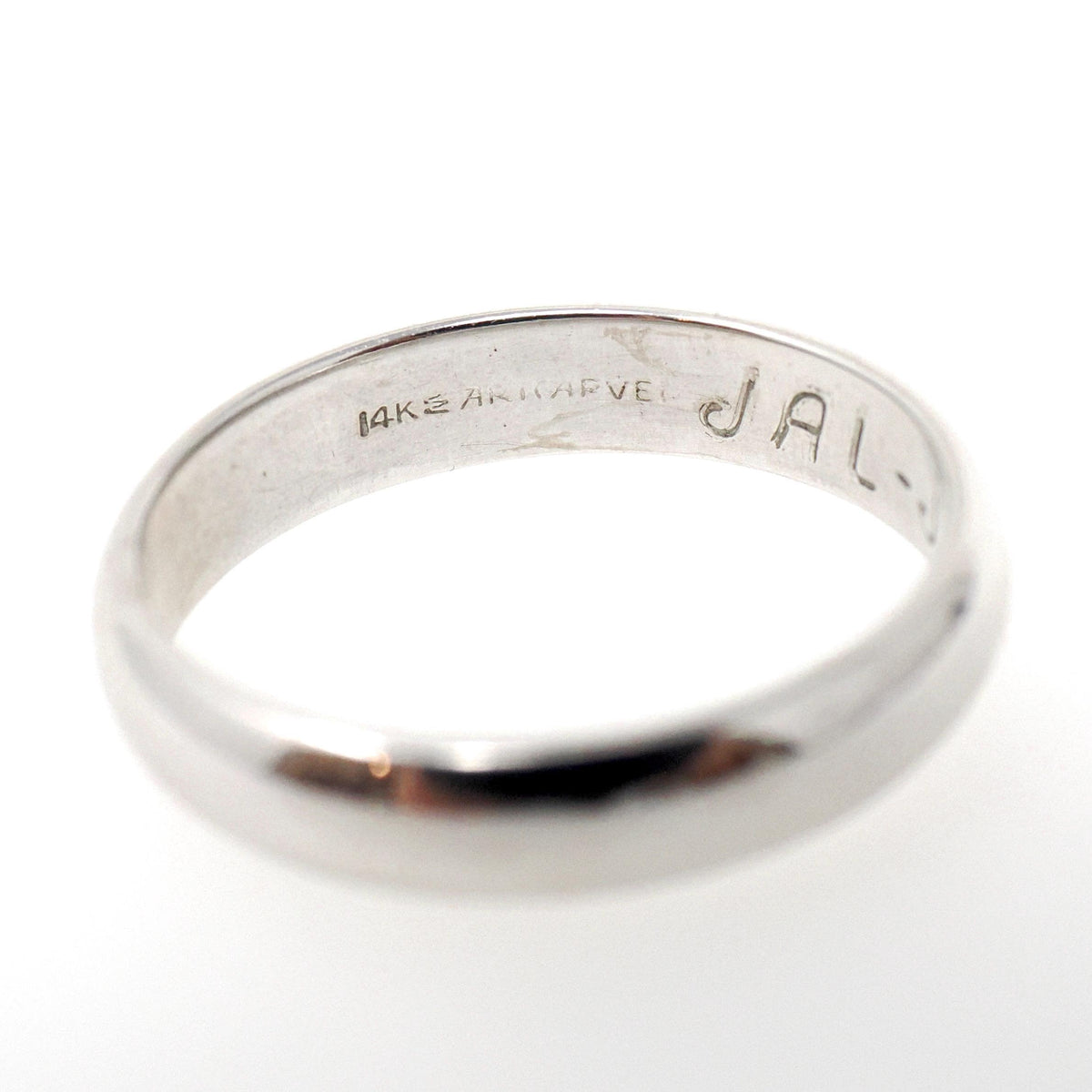 Vintage Wedding Band - Bold Gold 14k White Gold 3.8 MM Half Round Ring - Circa 1980s Size 7 Signed Art Carved JR Wood Bridal Fine Jewelry