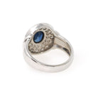 Sapphire Engagement Ring - Contemporary 14k White Gold Blue Gem & Diamond Pave Halo - Circa 1990s Era Size 6 3/4 Fine Statement Jewelry