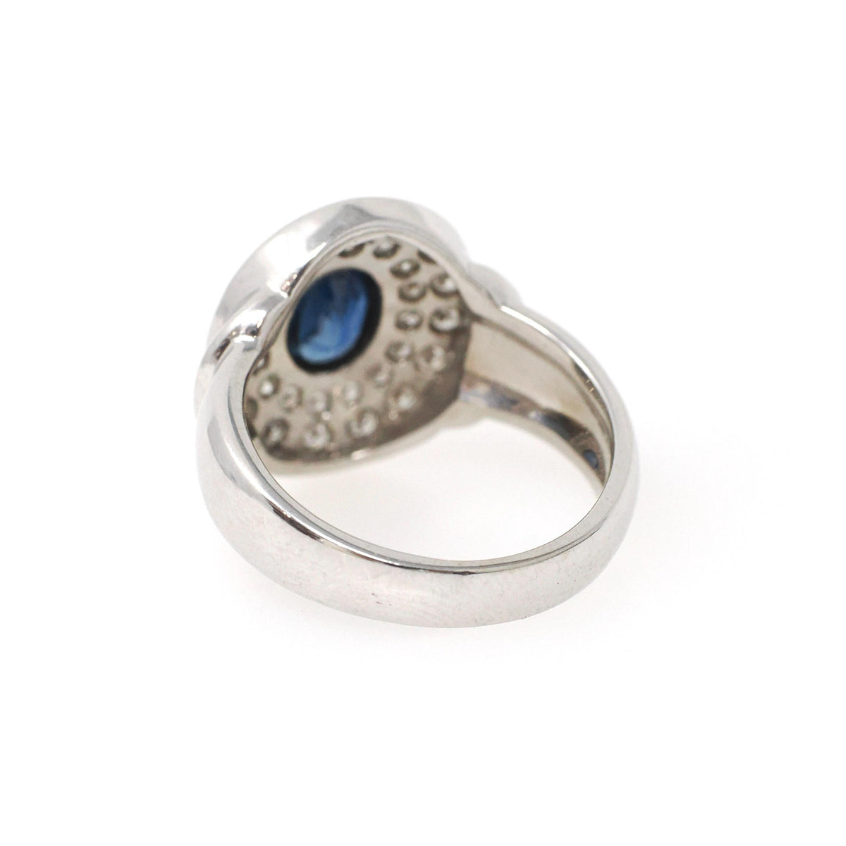 Sapphire Engagement Ring - Contemporary 14k White Gold Blue Gem & Diamond Pave Halo - Circa 1990s Era Size 6 3/4 Fine Statement Jewelry