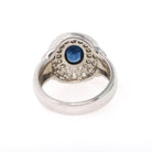 Sapphire Engagement Ring - Contemporary 14k White Gold Blue Gem & Diamond Pave Halo - Circa 1990s Era Size 6 3/4 Fine Statement Jewelry
