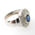 Sapphire Engagement Ring - Contemporary 14k White Gold Blue Gem & Diamond Pave Halo - Circa 1990s Era Size 6 3/4 Fine Statement Jewelry
