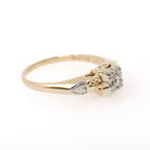 Flower Engagement Ring - Vintage 14k Yellow & White Gold Two Tone Diamond Solitaire - Circa 1940s Era Size 6 Fine Sweetheart Bridal Jewelry