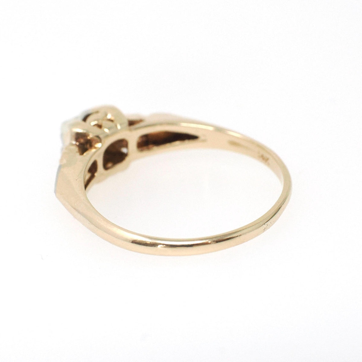 Flower Engagement Ring - Vintage 14k Yellow & White Gold Two Tone Diamond Solitaire - Circa 1940s Era Size 6 Fine Sweetheart Bridal Jewelry