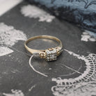 Flower Engagement Ring - Vintage 14k Yellow & White Gold Two Tone Diamond Solitaire - Circa 1940s Era Size 6 Fine Sweetheart Bridal Jewelry