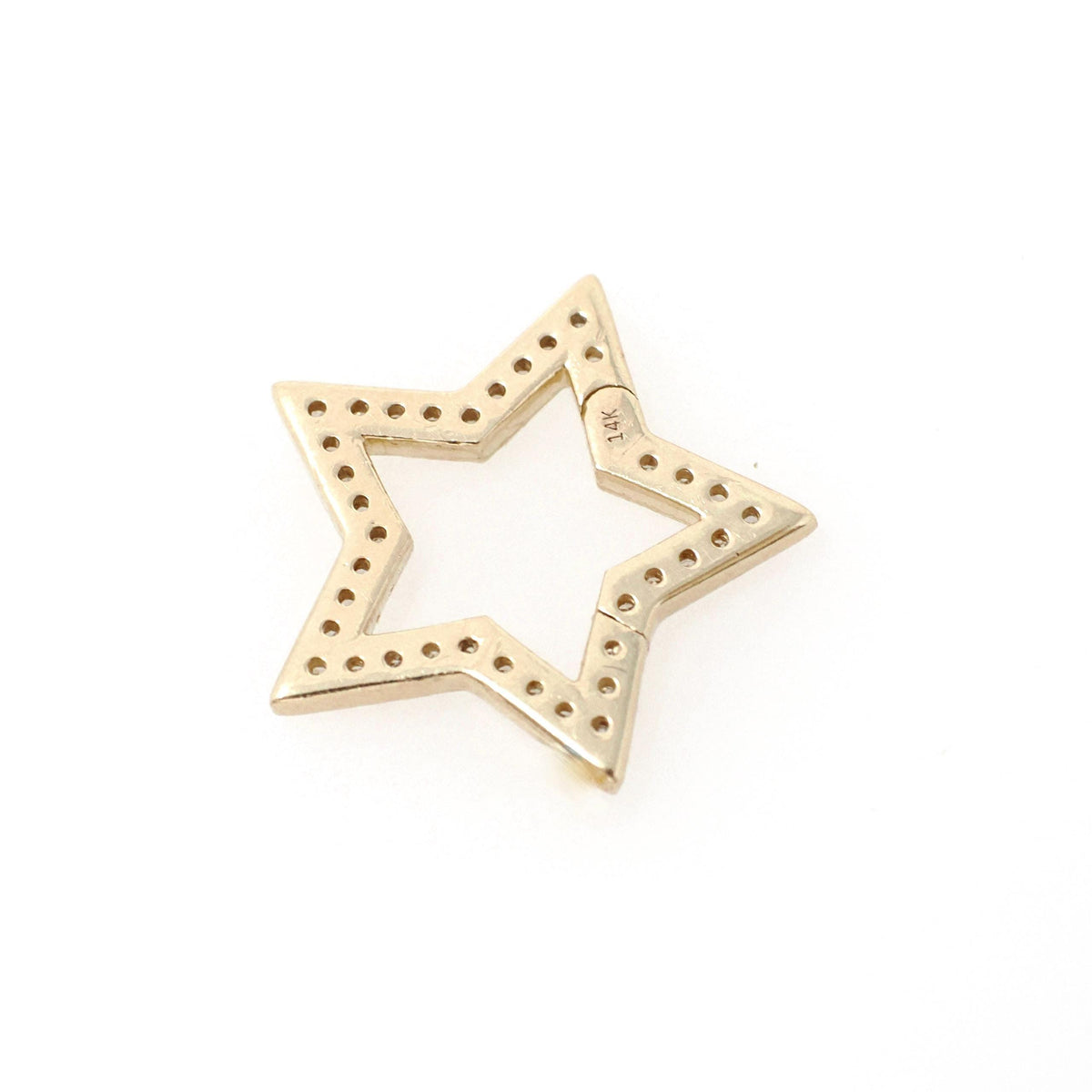 Star Charm Holder - Contemporary 14k Yellow Gold .21 CTW Natural Diamonds Hinged Pendant Clasp - Circa 2000s Utility Fashion Fine Jewelry