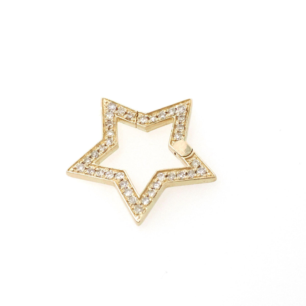 Star Charm Holder - Contemporary 14k Yellow Gold .21 CTW Natural Diamonds Hinged Pendant Clasp - Circa 2000s Utility Fashion Fine Jewelry
