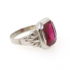 Art Deco Ring - Vintage 10k White Gold Created Red Ruby Men's Unisex Ring - Circa 1930s Size 9 1/2 July Birthstone Statement Fine Jewelry