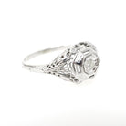 Vintage Diamond Ring - Art Deco 18k White Gold Natural .06 CT Engagement Solitaire - Circa 1930s Size 8 Octagonal Filigree Fine Jewelry