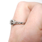 Vintage Diamond Ring - Art Deco 18k White Gold Natural .08CT Engagement Solitaire - Circa 1930s Size 6.5 Square Flower Filigree Fine Jewelry
