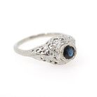 Art Deco Sapphire Ring - Vintage 18k White Gold Natural Blue Corundum - Circa 1930s Era Size 6 Engagement Filigree Solitaire Fine Jewelry