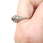 Art Deco Sapphire Ring - Vintage 18k White Gold Natural Blue Corundum - Circa 1930s Era Size 6 Engagement Filigree Solitaire Fine Jewelry