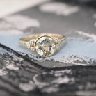 Prasiolite Diamond Ring - Contemporary 14k Yellow Gold Round Natural Green Amethyst Quartz - Modern Circa 2000s Era Size 7 1/4 Fine Jewelry