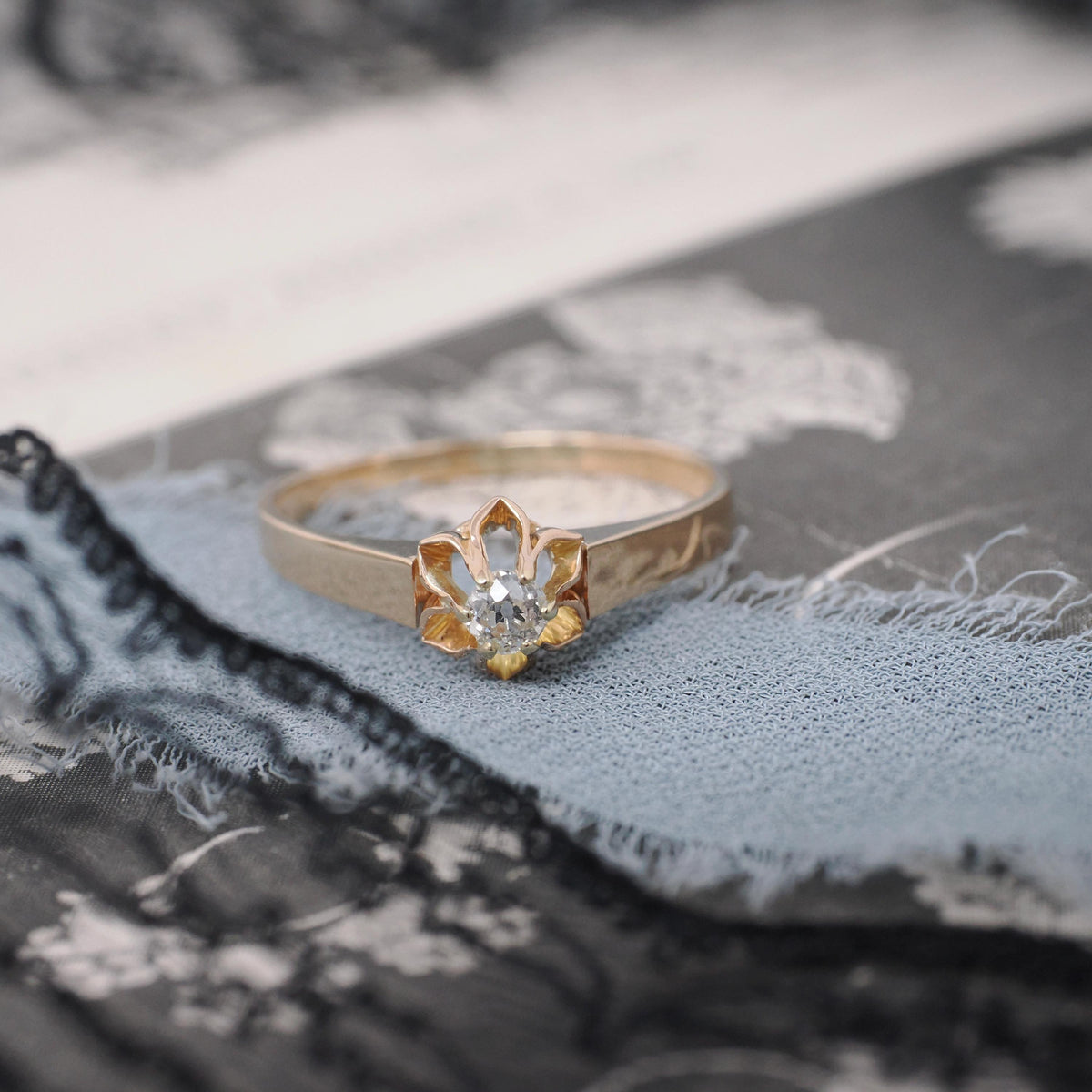 Antique Diamond Ring - Edwardian 14k Yellow Gold Natural .13 CT Old Mine Cut Solitaire - Early 1900s Size 8 1/2 Buttercup Engagement Jewelry