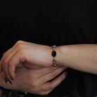 Simulated Onyx Bracelet - Mid Century 12k Gold Filled Oval Black Glass Stones - Circa 1960s Era 7 1/4 Inches Statement Accessory 60s Jewelry