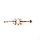 Opal Bar Pin - Victorian 14k Rose & White Gold Cabochon Stone Brooch - Antique Circa 1890s Era Dainty Gemstone Statement Fine Accessory