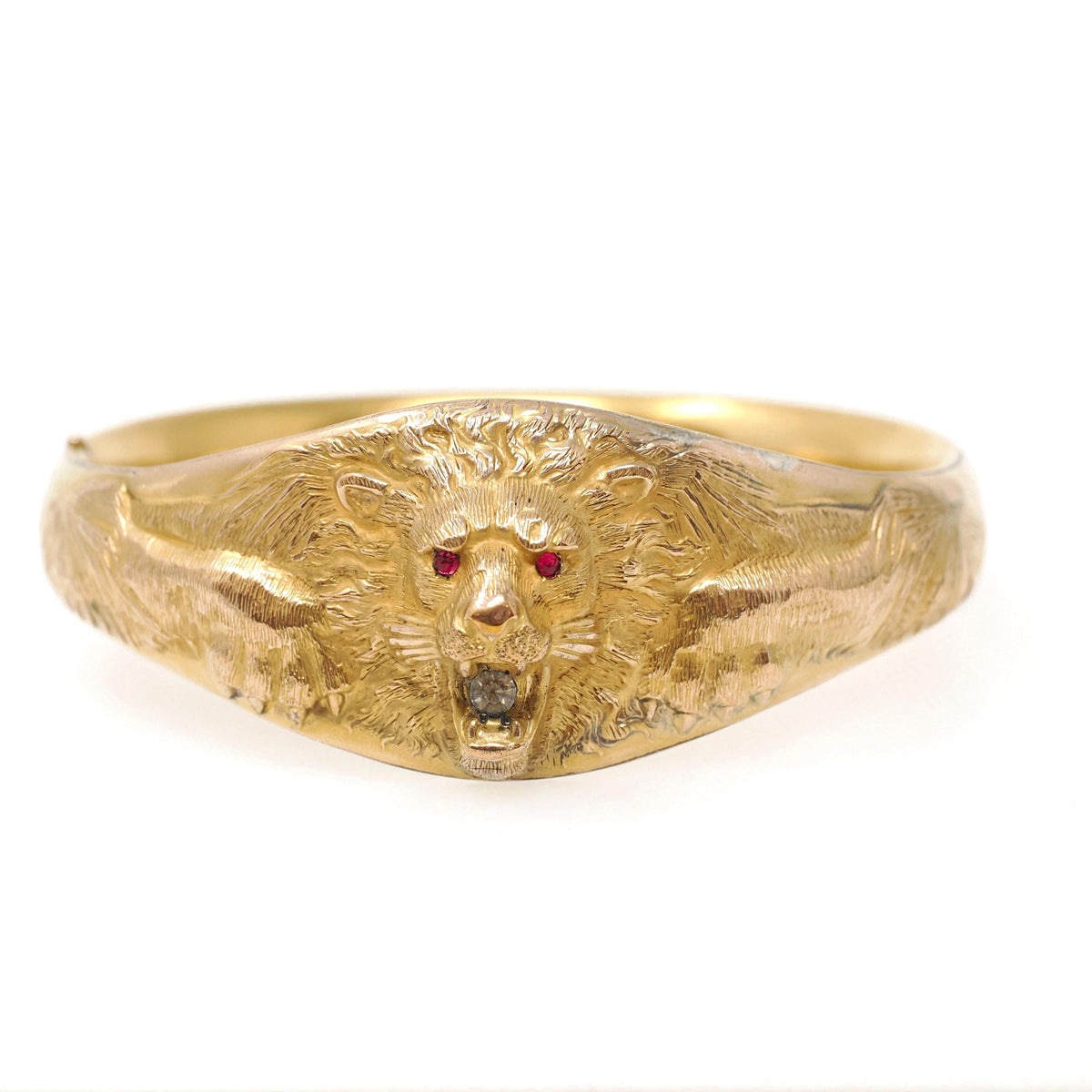 Edwardian Lion Bracelet - Antique Gold Filled Rhinestone Statement Bangle - Patented December 26 1905 Bates & B Fashion Accessory Jewelry