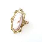 Art Nouveau Cameo Ring - Edwardian 10k Yellow Gold Carved Oval Coral Woman Profile - Circa 1910s Size 5 1/4 Shield Fine Statement Jewelry