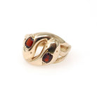 Vintage Double Snake Ring - Modernist 9k Two Red Glass Serpent Band - Circa 1970s Era Size 6 1/4 Coiled Animal Symbolic Cobra Fine Jewelry