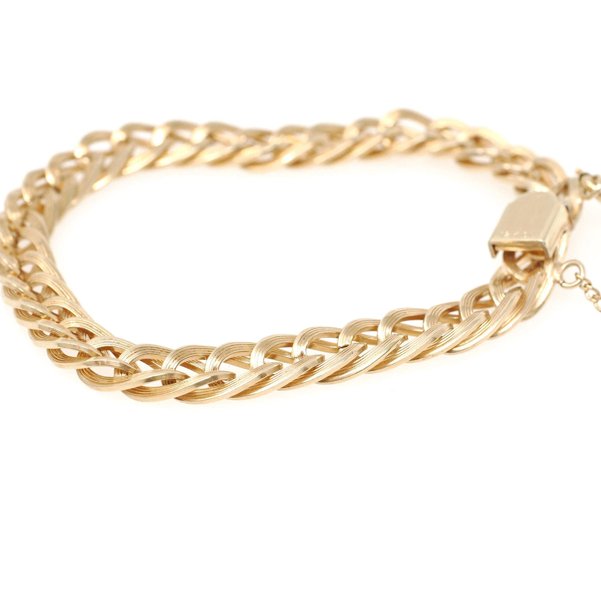 Vintage Charm Bracelet - Mid Century 12k Gold Filled Curb Links Statement Hinged Clip - Circa 1960s Safety Chain Fashion Accessory Jewelry