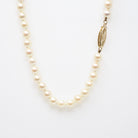 Cultured Pearl Necklace - Contemporary 14k Yellow Gold Fish Hook Clasp Knotted Strand - Estate Circa 1990s Organic Gem 16" Inch 90s Jewelry