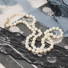 Cultured Pearl Necklace - Contemporary 14k Yellow Gold Fish Hook Clasp Knotted Strand - Estate Circa 1990s Organic Gem 16" Inch 90s Jewelry