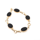 Simulated Onyx Bracelet - Mid Century 12k Gold Filled Oval Black Glass Stones - Circa 1960s Era 7 1/4 Inches Statement Accessory 60s Jewelry