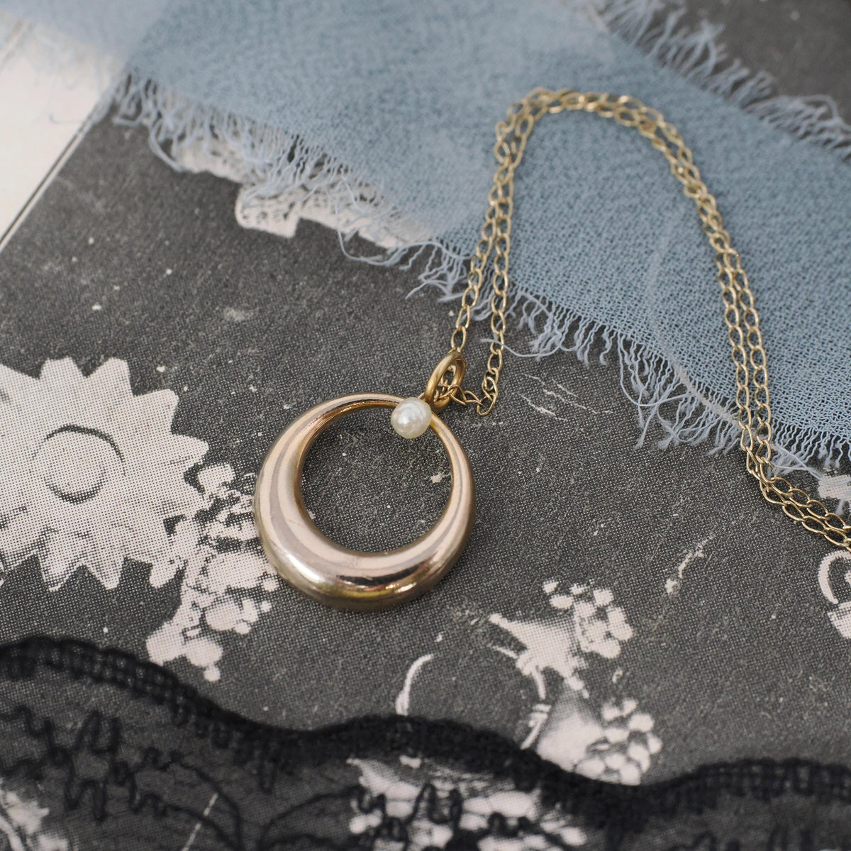 Antique Pearl Charm - Edwardian Era 14k Yellow Gold Cultured Seed Pearl Crescent Shape Pendant - Circa 1910s Era Fine Minimalist Jewelry