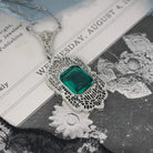 Art Deco Lavalier - Antique 14k White Gold Simulated Emerald Green Glass Necklace - Circa 1920s Era Filigree May Birthstone Fine Jewelry