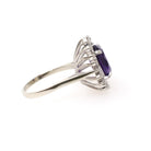 Amethyst Halo Ring - Contemporary 10k White Gold .80 CTW Diamond Accents Oval Gem - Circa 1990s Sz 8 1/2 February Birthstone Fine Jewelry
