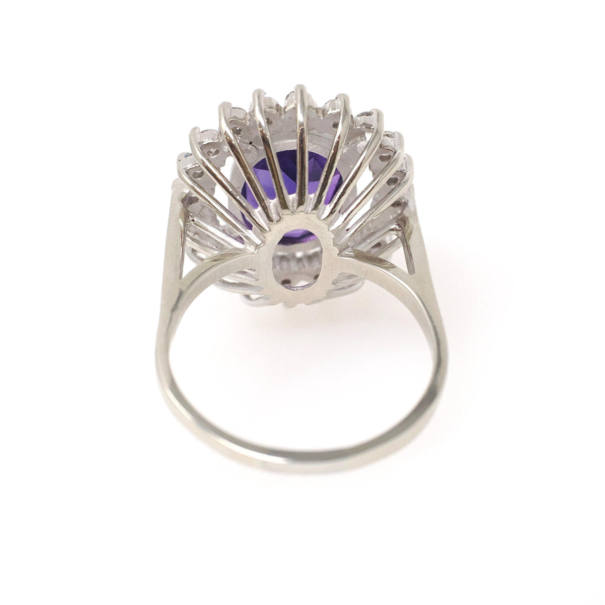 Amethyst Halo Ring - Contemporary 10k White Gold .80 CTW Diamond Accents Oval Gem - Circa 1990s Sz 8 1/2 February Birthstone Fine Jewelry