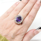 Amethyst Halo Ring - Contemporary 10k White Gold .80 CTW Diamond Accents Oval Gem - Circa 1990s Sz 8 1/2 February Birthstone Fine Jewelry