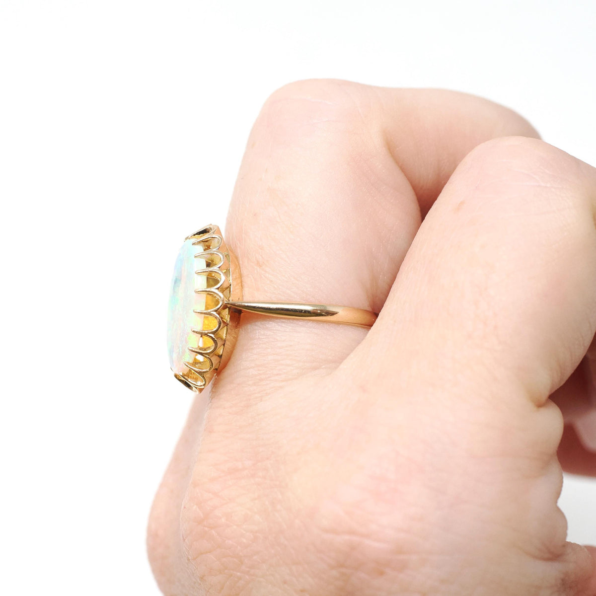 Vintage Opal Ring - Mid Century 18k Yellow Gold Cabochon 1.83 CT Gemstone - Circa 1960s Era Size 7 Fine Statement October Birthstone Jewelry