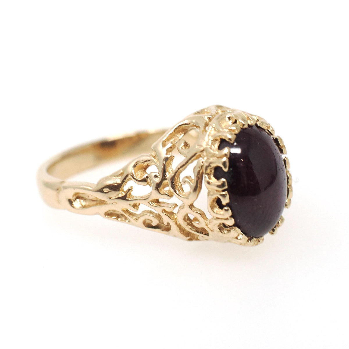 Star Ruby Ring - Contemporary 14k Yellow Gold Oval Cabochon Gemstones - Circa 1990s Era Size 5 1/4 July Birthstone Celestial Fine Jewelry