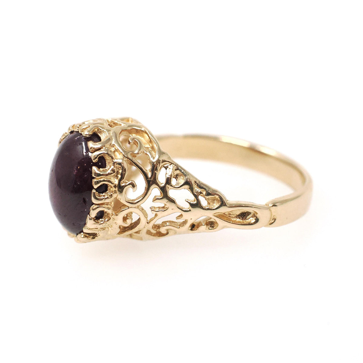 Star Ruby Ring - Contemporary 14k Yellow Gold Oval Cabochon Gemstones - Circa 1990s Era Size 5 1/4 July Birthstone Celestial Fine Jewelry
