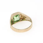 Spinel Triplet Ring - Modernist 10k Yellow Gold Green Synthetic Stone - Vintage Circa 1960s Era Size 7.25 Textured Style Fine Jewelry