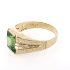 Spinel Triplet Ring - Modernist 10k Yellow Gold Green Synthetic Stone - Vintage Circa 1960s Era Size 7.25 Textured Style Fine Jewelry