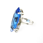 Simulated Sapphire Ring - Mid Century Sterling Silver Fancy Cut Faceted Blue Glass Shield - Vintage Circa 1960s Size 7 Adjustable Jewelry
