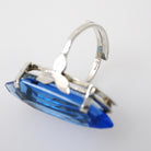 Simulated Sapphire Ring - Mid Century Sterling Silver Fancy Cut Faceted Blue Glass Shield - Vintage Circa 1960s Size 7 Adjustable Jewelry