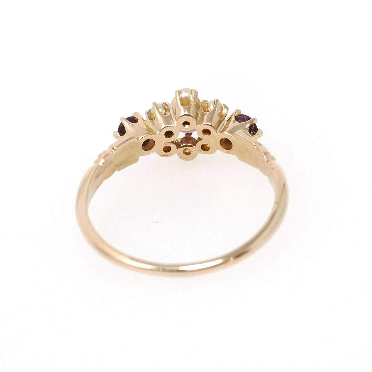 Simulated Amethyst Ring - Edwardian 10k Yellow Gold Seed Pearls Glass Garnet Doublet Stones - Antique Circa 1900s Size 5 3/4 Fine Jewelry